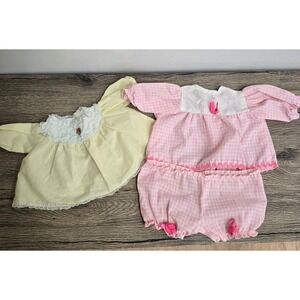Vintage Doll Baby Clothes Pink Ginham And Yellow Outfit‎